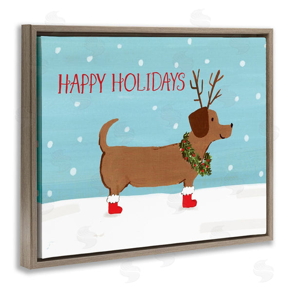 Stupell Industries Heather Strianese | Happy Holidays Text Dog Wearing Antlers Snow Scene Wall Art