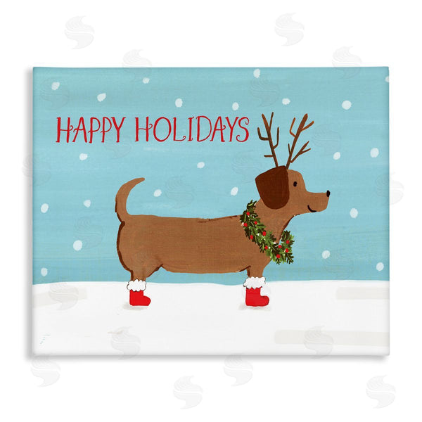 stupell industries Heather Strianese | Happy Holidays Text Dog Wearing Antlers Snow Scene Wall Art