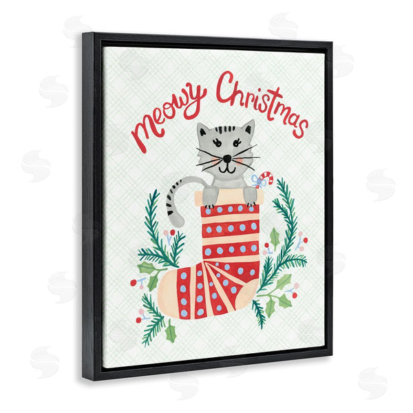 Stupell Industries Heather Strianese | Meowy Christmas Clever Cat Nestled Patterned Stocking Wall Art