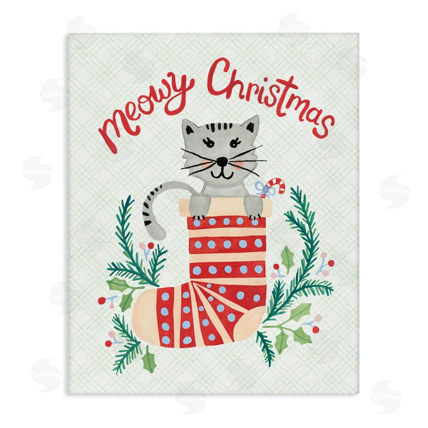 stupell industries Heather Strianese | Meowy Christmas Clever Cat Nestled Patterned Stocking Wall Art