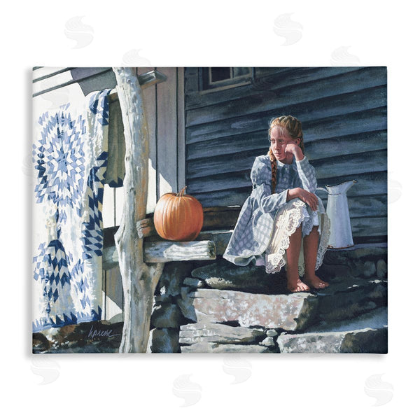 stupell industries Heide Presse | Girl in Plaid Dress on Porch Wall Art