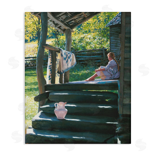 stupell industries Heide Presse | Girl Sitting on Porch with Quilt Wall Art