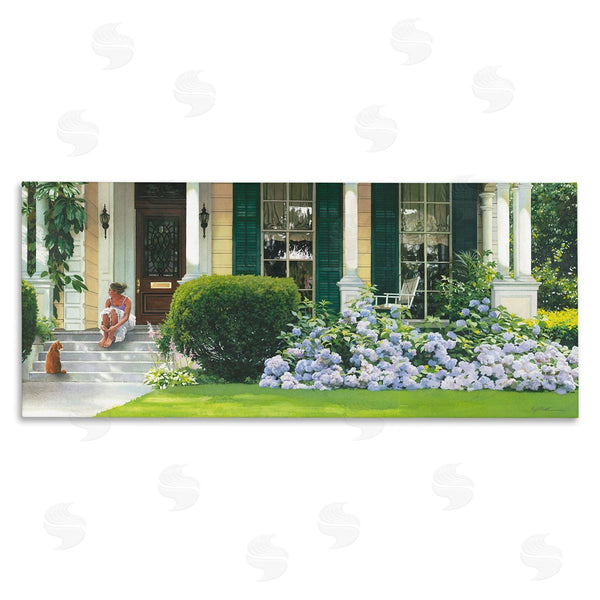 stupell industries Heide Presse | Woman on Front Porch Blue Hydrangeas Wall Art