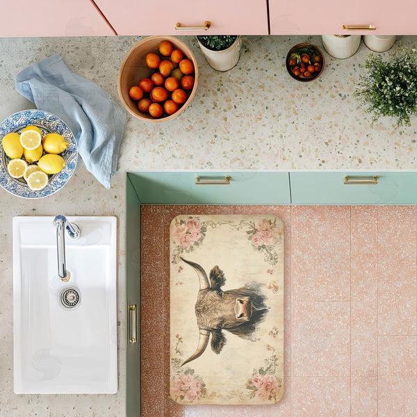 Stupell Industries Heidi Kuntz | Cattle With Floral Border Anti-Fatigue Mat
