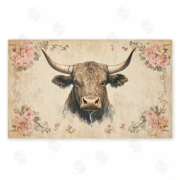 stupell industries Heidi Kuntz | Cattle with Floral Border Non-Woven Door Mat