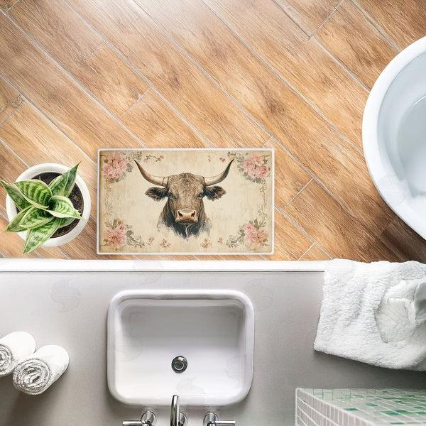Stupell Industries Heidi Kuntz | Cattle With Floral Border Plush Bath Mat