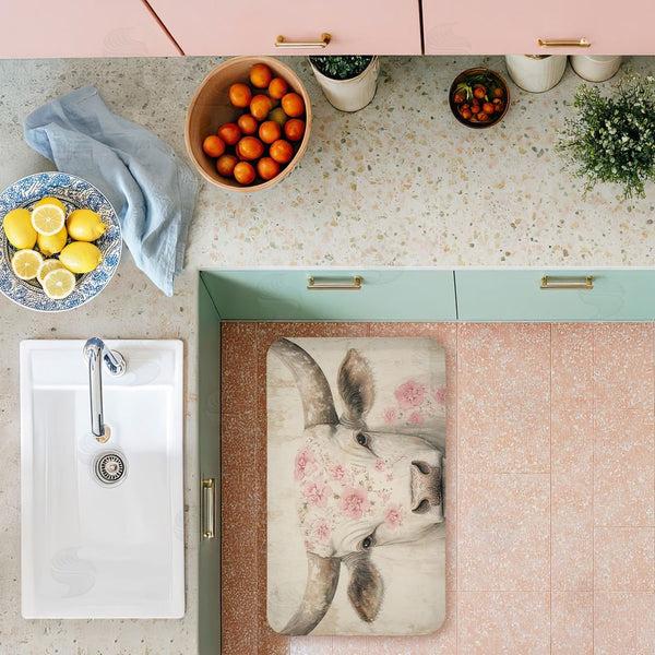 Stupell Industries Heidi Kuntz | Floral Kissed Cow Anti-Fatigue Mat