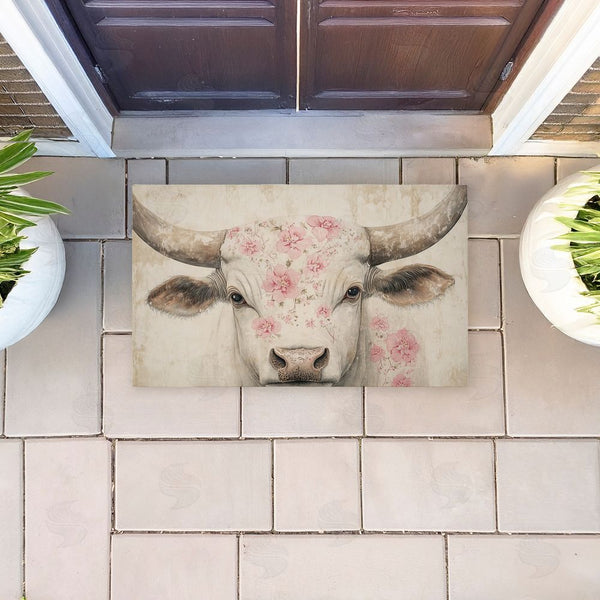 Stupell Industries Heidi Kuntz | Floral Kissed Cow Non-Woven Door Mat
