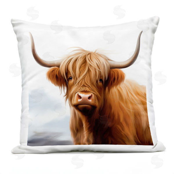 Stupell Industries Heidi Kuntz | Long Horn Highland Cow Portrait Printed Throw Pillow
