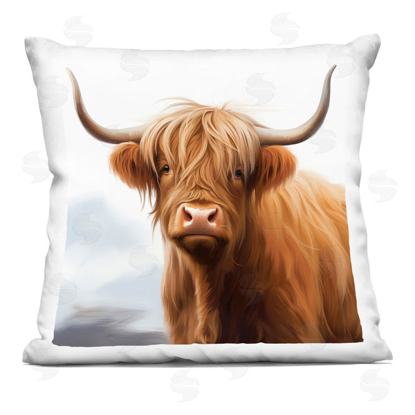stupell industries Heidi Kuntz | Long Horn Highland Cow Portrait Printed Throw Pillow