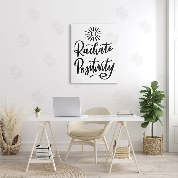 Stupell Industries Hey Bre Creative Studio | Radiate Positivity Motivational Phrase Minimal Text Sun Illustration Wall Art