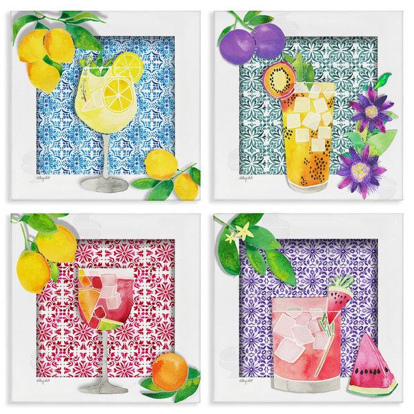 stupell industries Hillary Holt | Bright Patterned Fruit Cocktails Wall Art