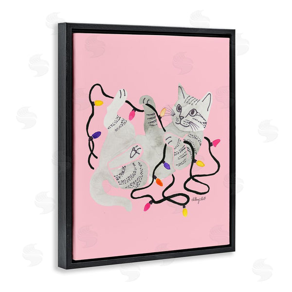 Stupell Industries Hillary Holt | Cat With Christmas Lights Pink Wall Art