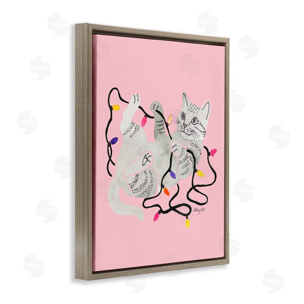 Stupell Industries Hillary Holt | Cat With Christmas Lights Pink Wall Art