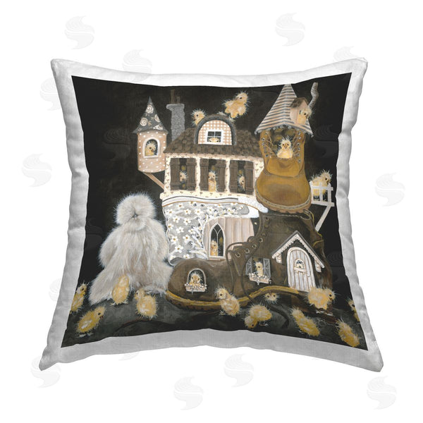 stupell industries Hollihocks Art | Chicks in Shoe House Printed Throw Pillow