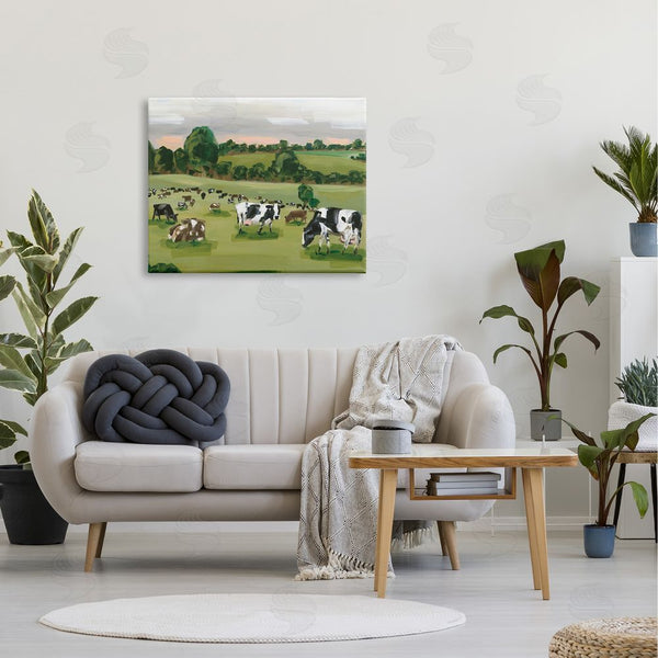 Stupell Industries Hollihocks Art | Cow Grasslands Cattle Countryside Sunset Plains Wall Art