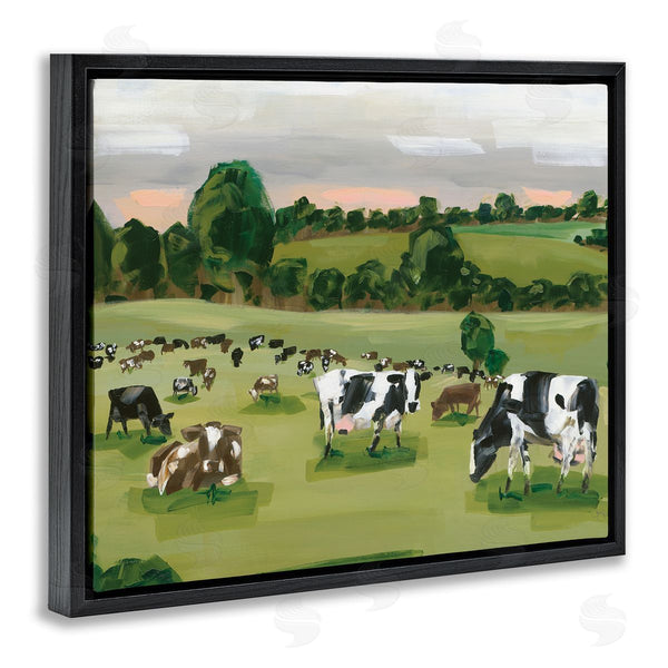 Stupell Industries Hollihocks Art | Cow Grasslands Cattle Countryside Sunset Plains Wall Art