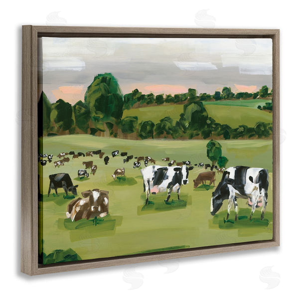 Stupell Industries Hollihocks Art | Cow Grasslands Cattle Countryside Sunset Plains Wall Art
