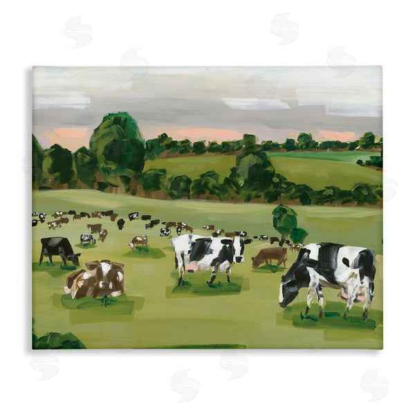 stupell industries Hollihocks Art | Cow Grasslands Cattle Countryside Sunset Plains Wall Art
