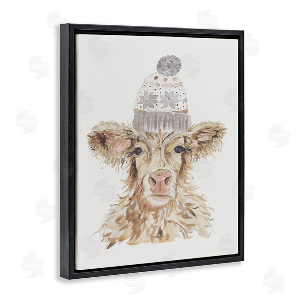 Stupell Industries Hollihocks Art | Cow With Beanie Hat Wall Art