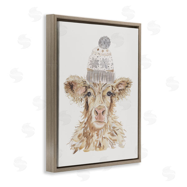 Stupell Industries Hollihocks Art | Cow With Beanie Hat Wall Art