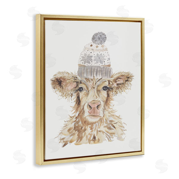 Stupell Industries Hollihocks Art | Cow With Beanie Hat Wall Art