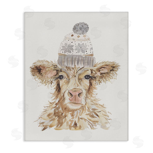 stupell industries Hollihocks Art | Cow With Beanie Hat Wall Art