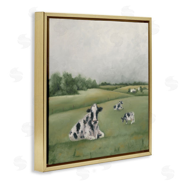 Stupell Industries Hollihocks Art | Dairy Cows Grazing In Green Field