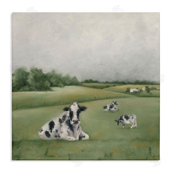 stupell industries Hollihocks Art | Dairy Cows Grazing in Green Field