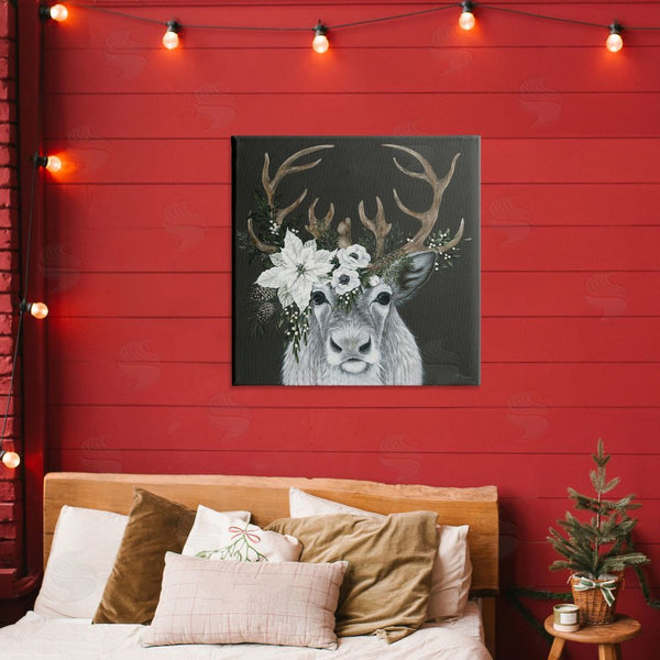 Stupell Industries Hollihocks Art | Festive Reindeer With White Florals Wall Art