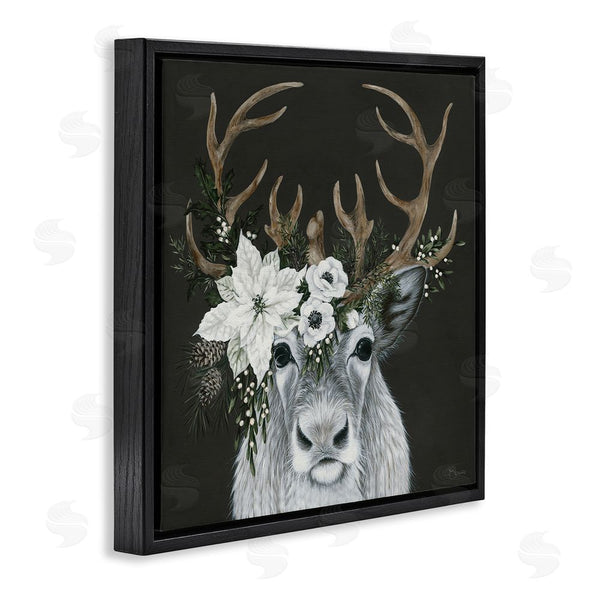 Stupell Industries Hollihocks Art | Festive Reindeer With White Florals Wall Art