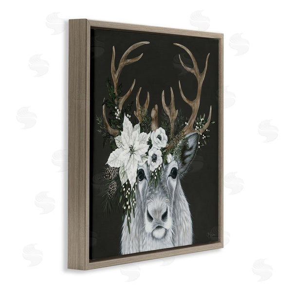 Stupell Industries Hollihocks Art | Festive Reindeer With White Florals Wall Art