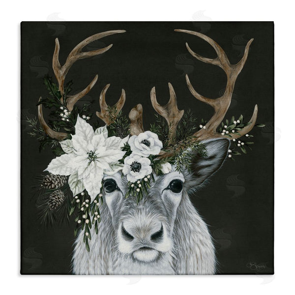stupell industries Hollihocks Art | Festive Reindeer with White Florals Wall Art