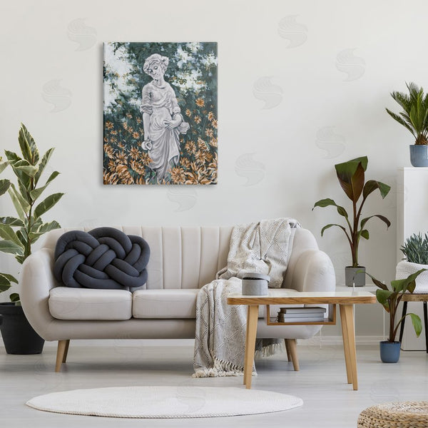 Stupell Industries Hollihocks Art | Graceful Garden Woman Statue Surrounded Flower Blossoms Wall Art