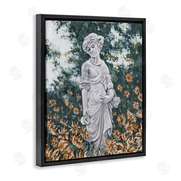 Stupell Industries Hollihocks Art | Graceful Garden Woman Statue Surrounded Flower Blossoms Wall Art