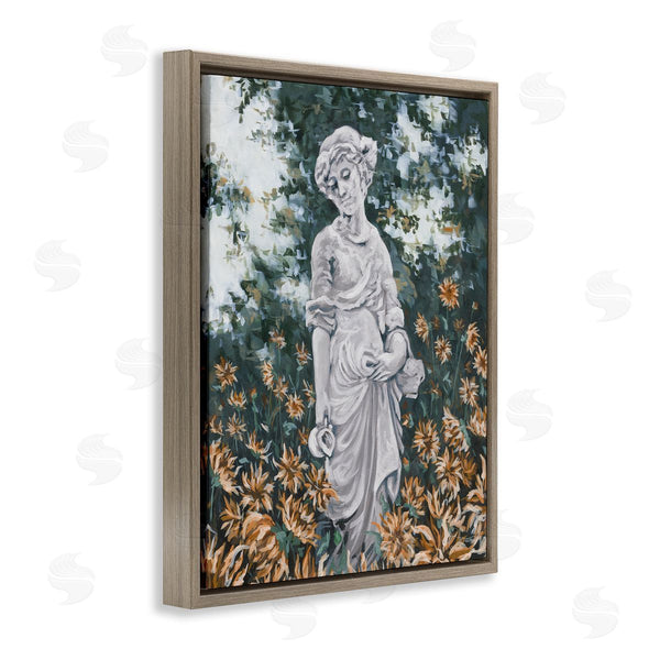 Stupell Industries Hollihocks Art | Graceful Garden Woman Statue Surrounded Flower Blossoms Wall Art