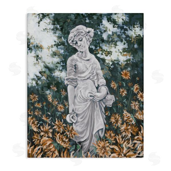 stupell industries Hollihocks Art | Graceful Garden Woman Statue Surrounded Flower Blossoms Wall Art