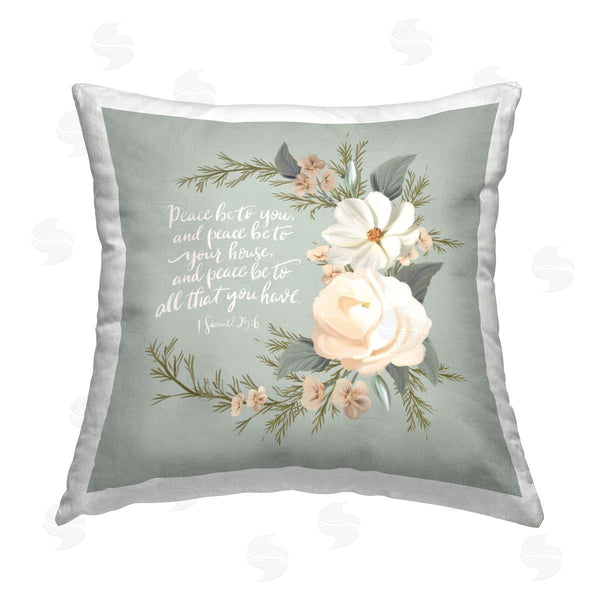 stupell industries Hollihocks Art | Peace Be To You Prayer Printed Throw Pillow
