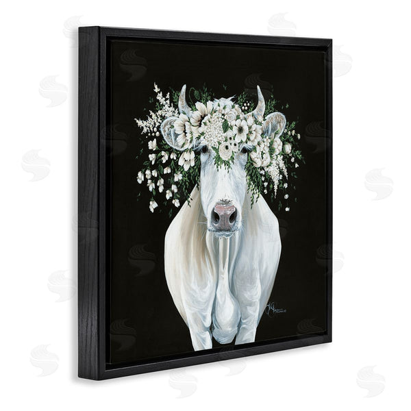 Stupell Industries Hollihocks Art | White Cow With Flower Garland