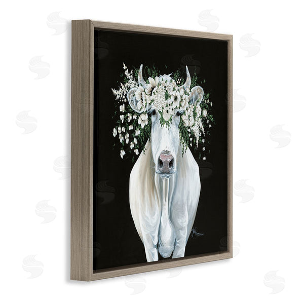 Stupell Industries Hollihocks Art | White Cow With Flower Garland