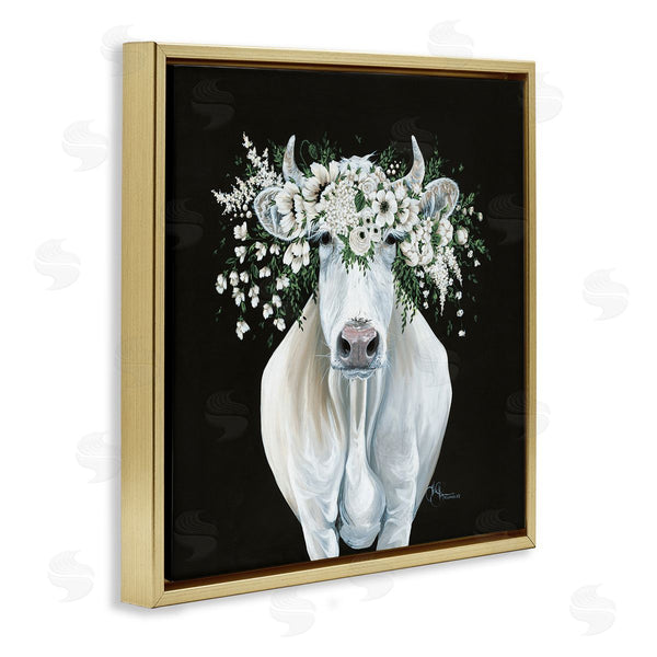 Stupell Industries Hollihocks Art | White Cow With Flower Garland