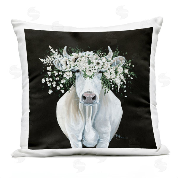 Stupell Industries Hollihocks Art | White Cow With Flower Garland Printed Throw Pillow