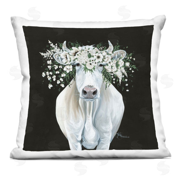stupell industries Hollihocks Art | White Cow with Flower Garland Printed Throw Pillow