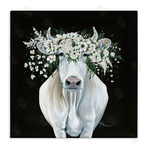 stupell industries Hollihocks Art | White Cow with Flower Garland