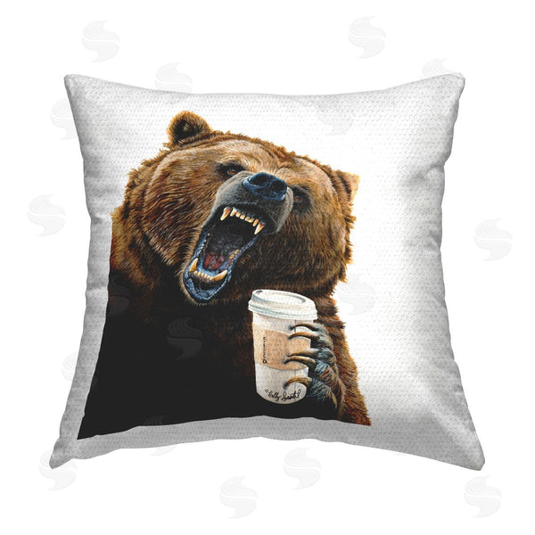 Stupell Industries Holly Simental | Grizzly Bear With Coffee Cup Printed Throw Pillow