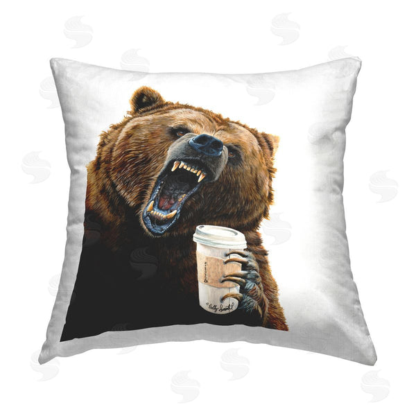 stupell industries Holly Simental | Grizzly Bear with Coffee Cup Printed Throw Pillow