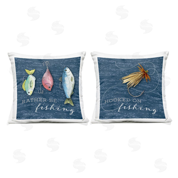 Stupell Industries Holly Thomas Stein | Gone Fishing Sayings Printed Throw Pillow Set