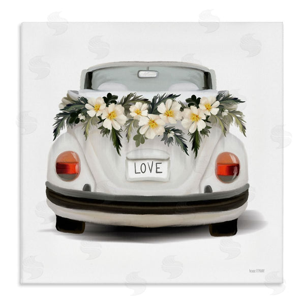 stupell industries House Fenway | Love Text White Convertible Car Flower Blossom Wreath Wall Art