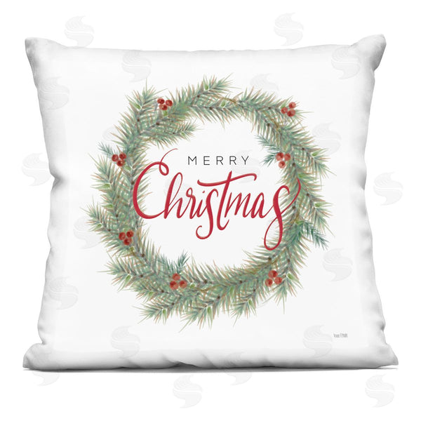stupell industries House Fenway | Merry Christmas Holly Wreath Printed Throw Pillow