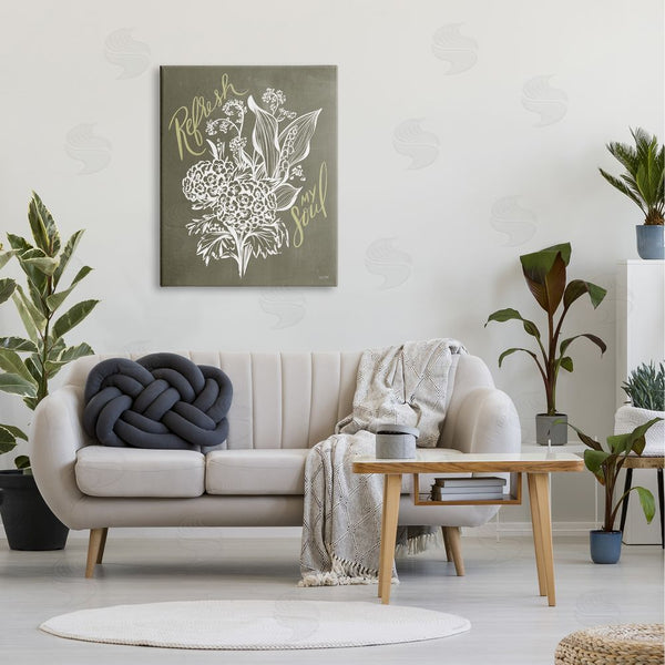 Stupell Industries House Fenway | Refresh My Soul Botanical Flower Leaf Sprouts Stencil Wall Art